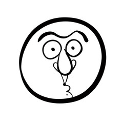 Funny cartoon face, black and white lines vector illustration.