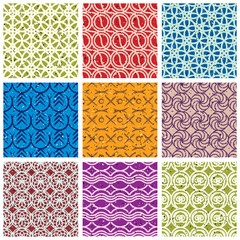 Colorful vintage tiles seamless patterns set.