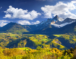 View of the Le Drac valley, Alps, France.