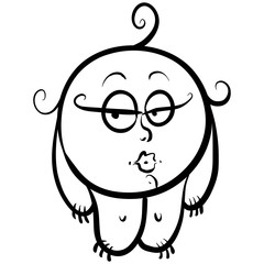 Funny coquette girl, cute woman icon, black and white vector