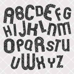 Childish alphabet, style monochrome letters
