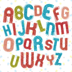Childish alphabet, children style colorful letters