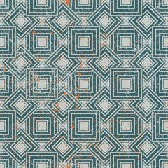 Aged textured geometric seamless pattern, vintage vector pattern