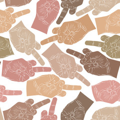 Middle finger hands seamless pattern, vector background