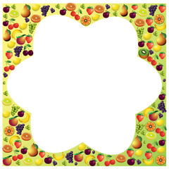 Fruits frame made with different fruits, healthy food 