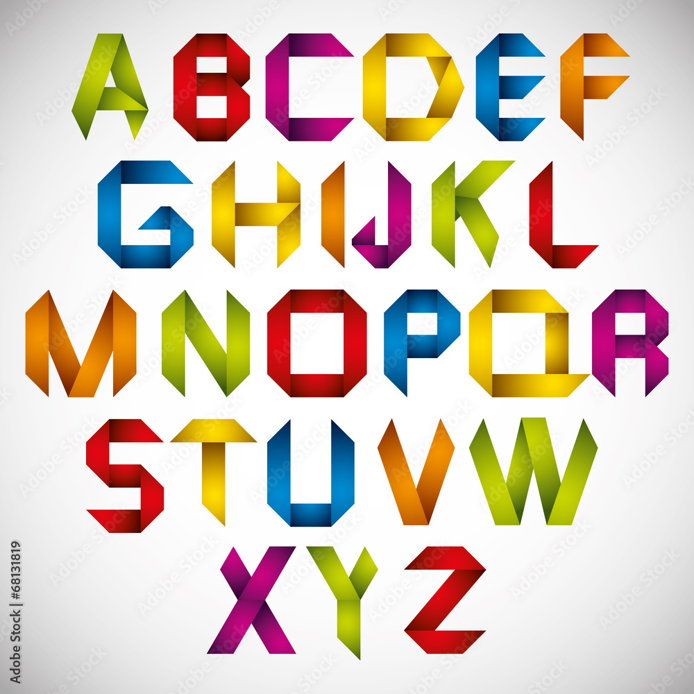 Poster origami style font with colorful letters.