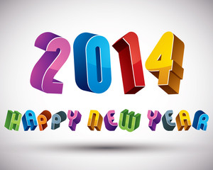 2014 Happy New Year card with phrase, 3d retro