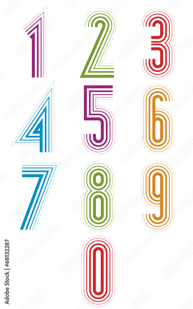 Aufkleber echo lined numbers vector set.