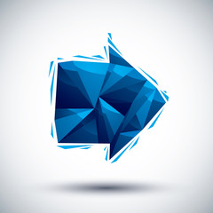 Blue arrow geometric icon, 3d modern style