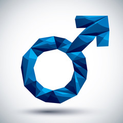 Blue male sign geometric icon, 3d modern style