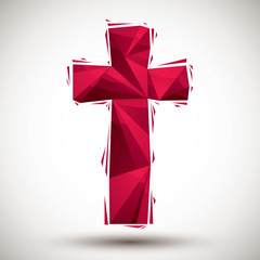 Red cross geometric icon, 3d modern style