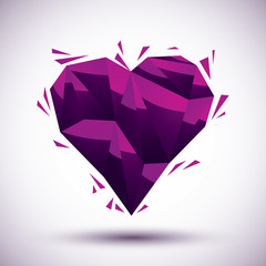 Violet heart geometric icon, 3d modern style