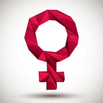 Red female sign geometric icon,  3d modern style
