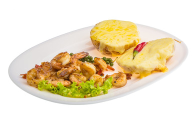 Garlic shrimps with potato