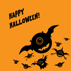 Halloween card with happy smile monsters