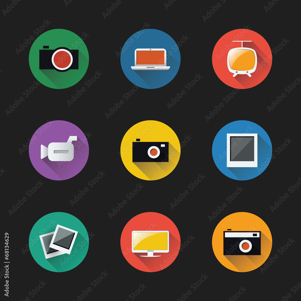 Poster flat ui design - colorful icon set of electronic devices
