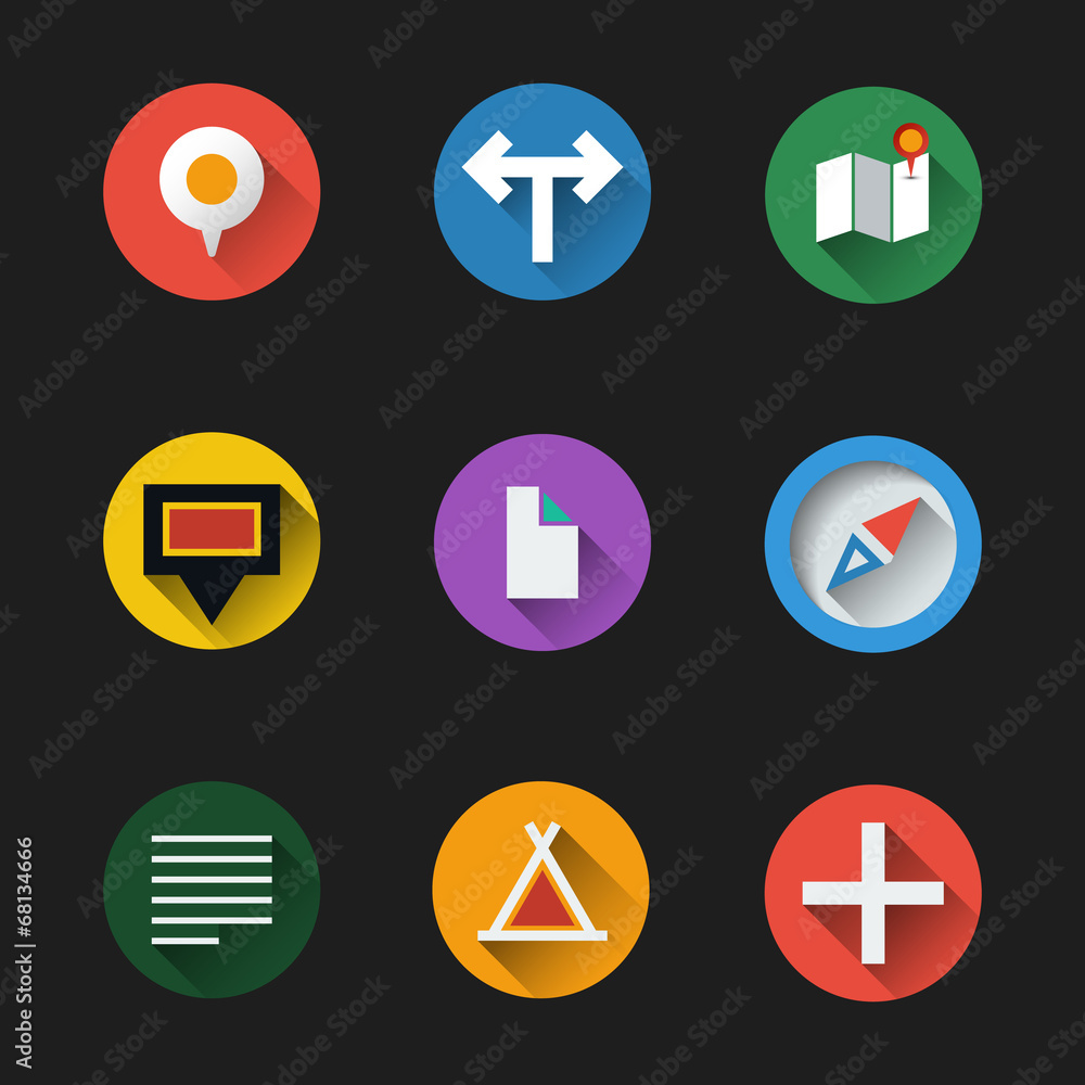 Poster flat ui design - colorful map icon set