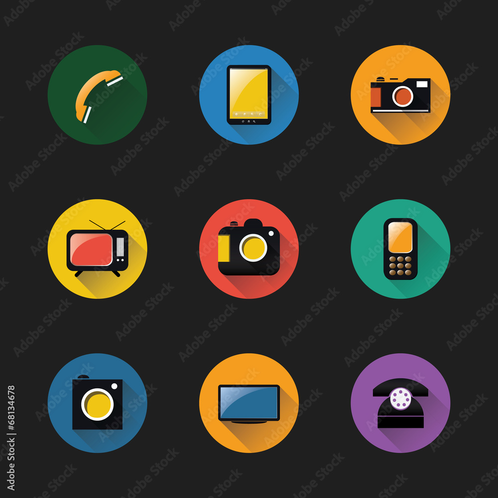 Poster flat ui design - colorful icon set of electronic devices