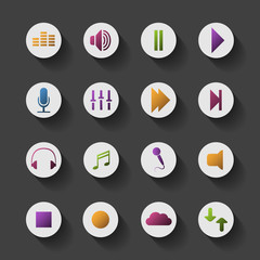 Icon Set with Shadows - Colorful Design for Media Content