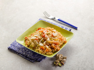 risotto with fresh tomatoes and pistachio nut