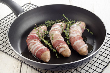 grill sausage with herbs in natural casing