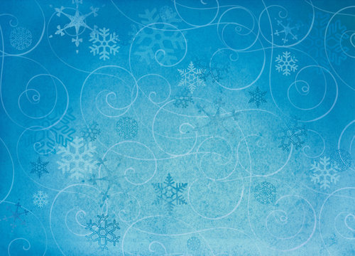Textured winter snowflake backgroud with swirls.