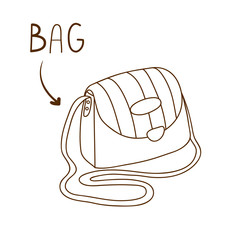 Sketchy outlined illustration of elegant striped shoulder bag