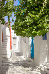 traditional street of the greek island Mykonos in Greece