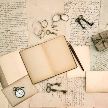 memories book, vintage accessories, old letters and documents