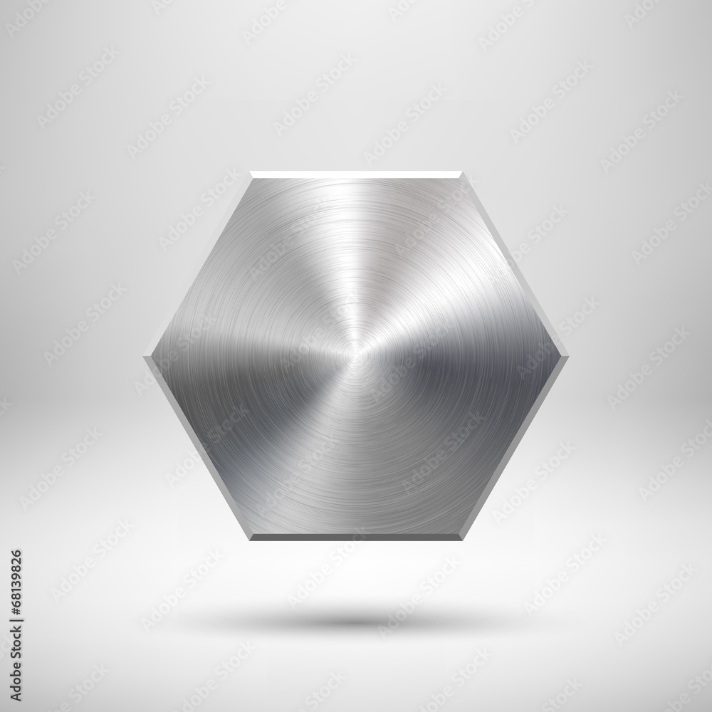 Aufkleber abstract polygon button template with metal texture