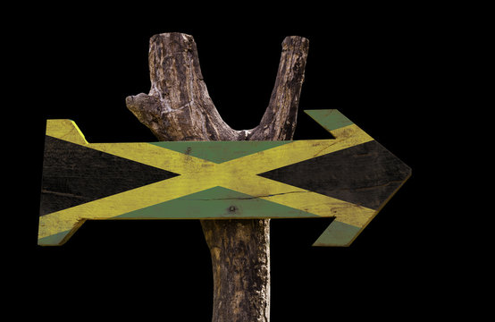 Jamaica wooden sign isolated on black background