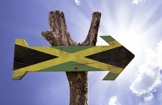 Jamaica wooden sign on a beautiful day