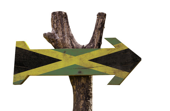 Jamaica wooden sign isolated on black background