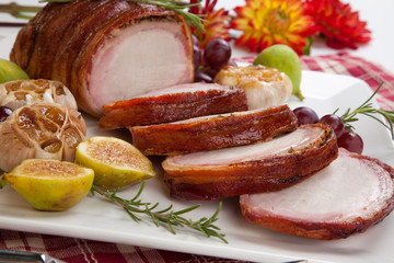 Bacon-wrapped Pork Loin with Fruits