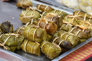Bunch of rice in Thailand.Thai dessert made from banana and glut