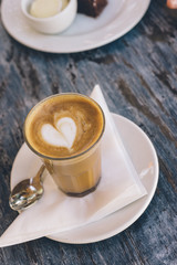 overhead view of latte coffee