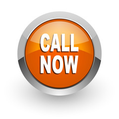 call now orange glossy web icon