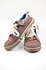 old brown fabric shoes close up