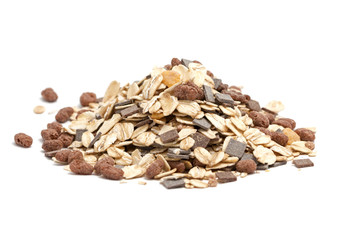 a pile of morning cereal (muesli) on white