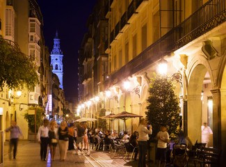 Vew of night street with restaurants in  Logrono