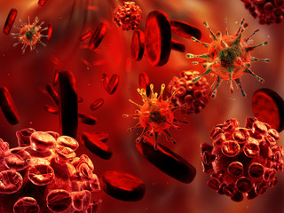 Detailed 3d illustration of Viruses and blood cells.