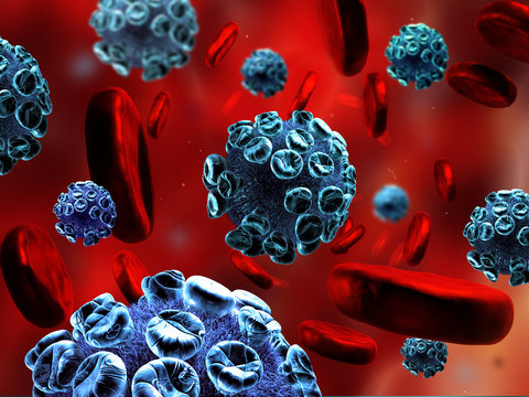 Detailed 3d illustration of Viruses and blood cells.