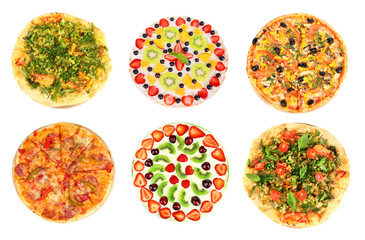 Collage of different pizza isolated on white