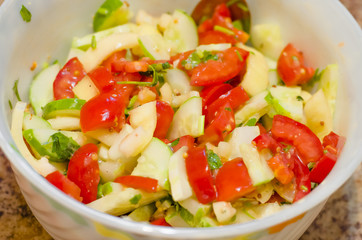 salad, fruits, vegetables, tomato, eating, green, diet