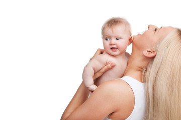 young mother holding cute infant.