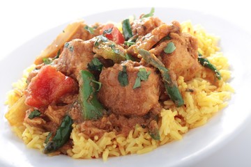 traditional indian pakistani curry with pilau rice