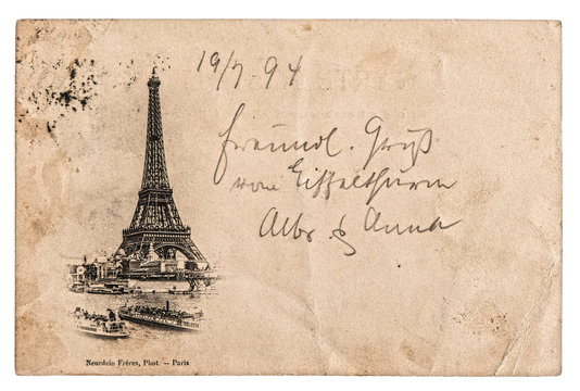 Vintage Postcard With Eiffel Tower In Paris, France