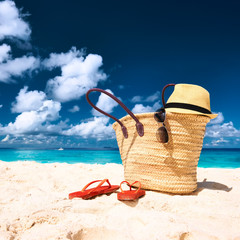 Beautiful beach with bag at Seychelles