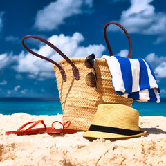 Beautiful beach with bag at Seychelles