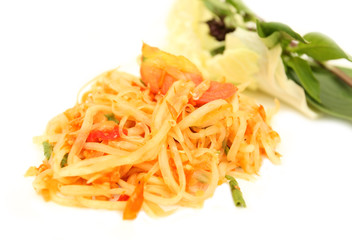 green papaya salad  spicy isolated on white background
